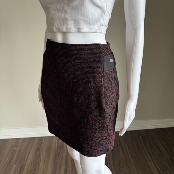The Kooples Tweed Mini Skirt Burgundy + Black - Picture 3 of 10